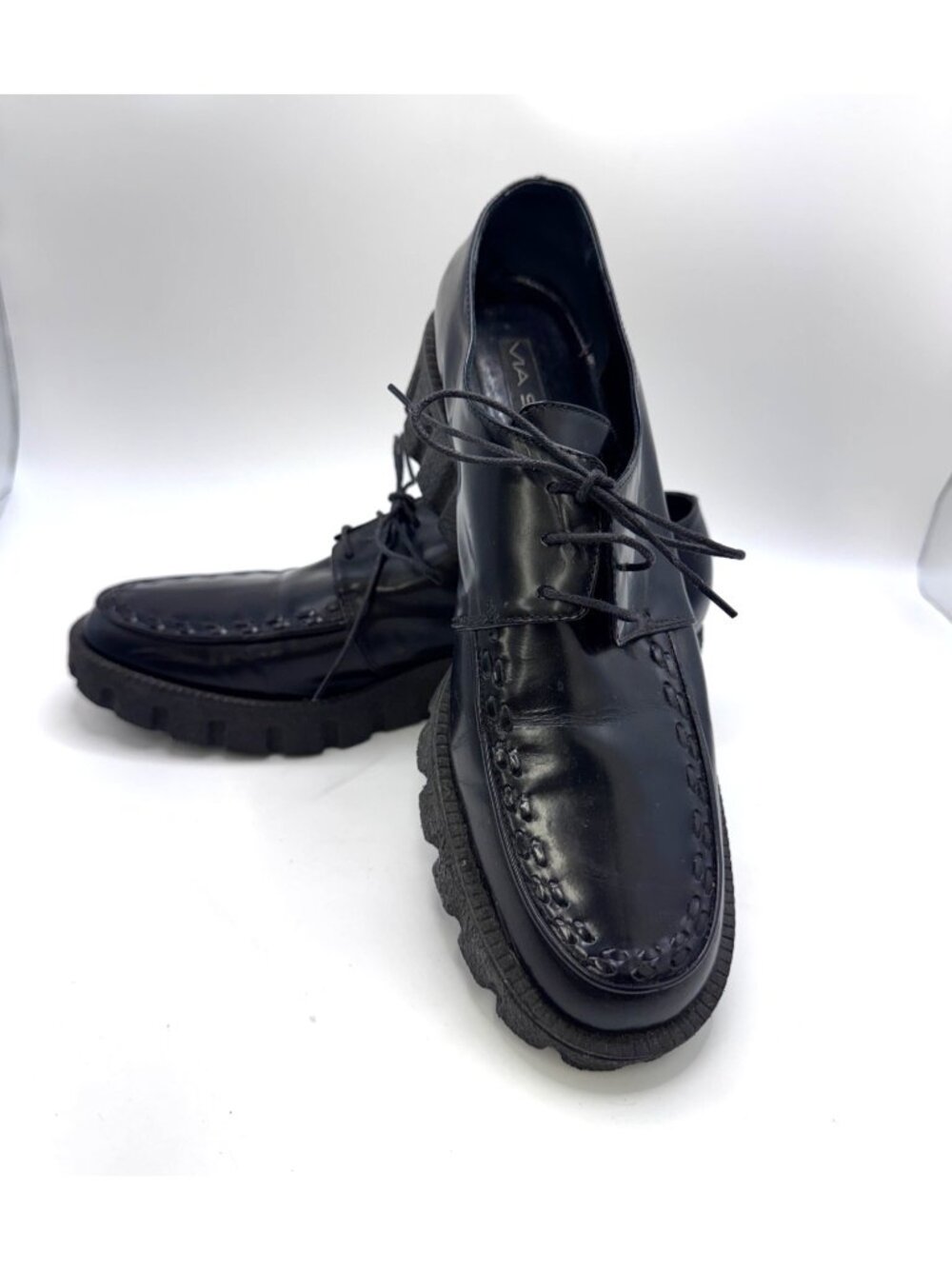 Vtg 90's Via Spiga Black Leather Platform Lace-Up Shoes Oxford  Sz 11M Y2K Italy